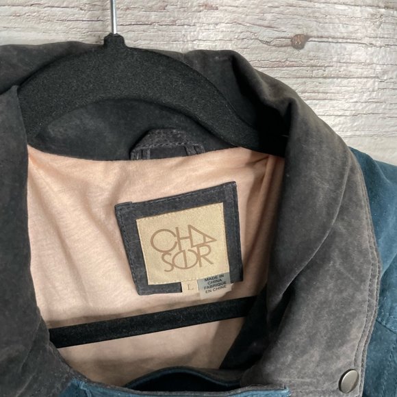 CHASER cream blue suede biker moto jacket size large - Picture 5 of 13